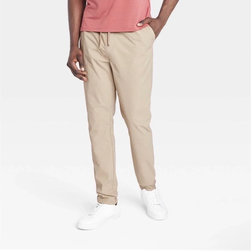 All In Motion Mens Ripstop Jogger Pants Khaki Tan Elastic Waist Tapered Fit